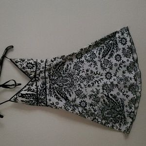 Black N White Floral Halter Sun Dress